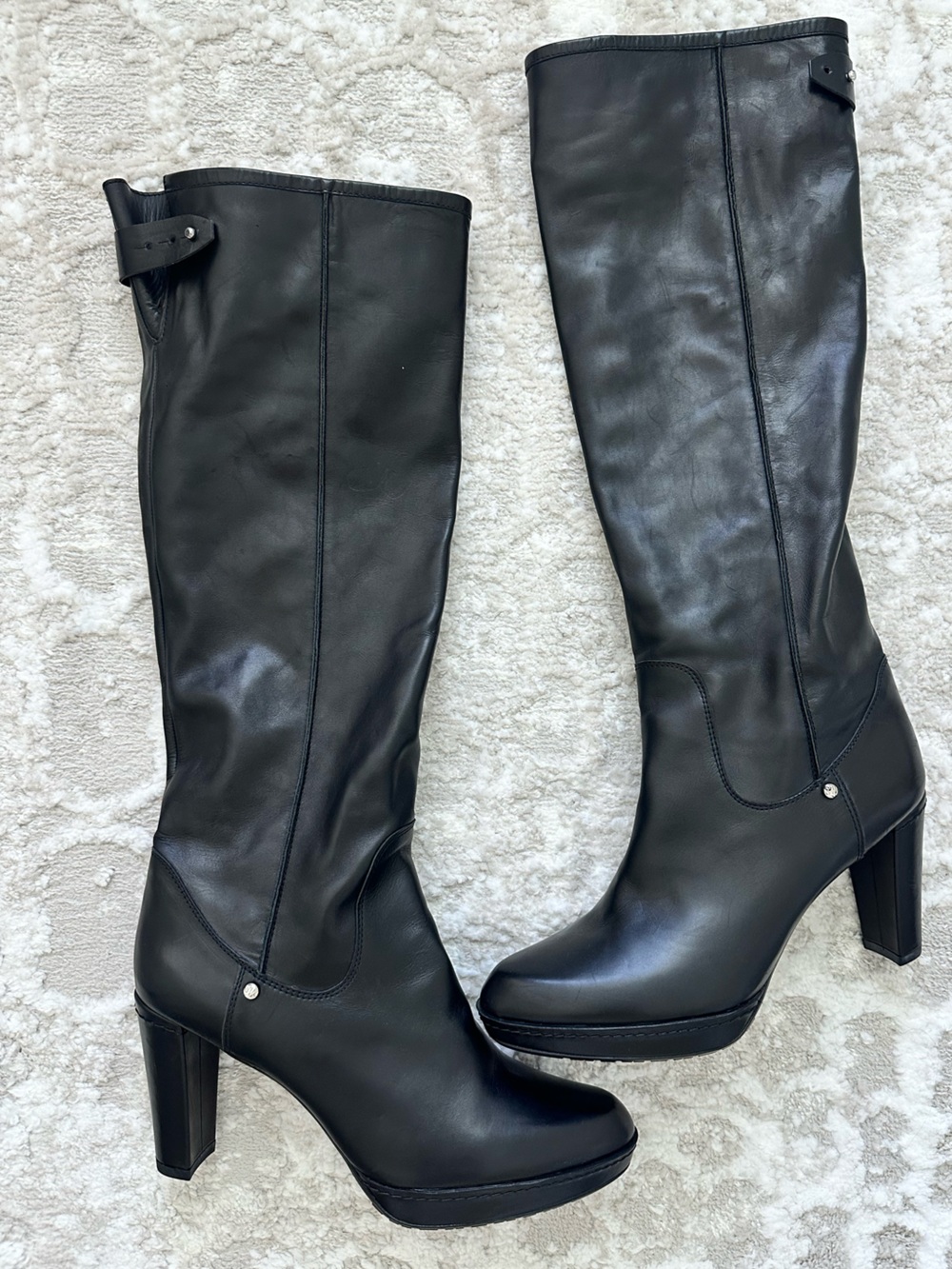 Stuart Weitzman Black Leather Over-the-Knee Platform Boots